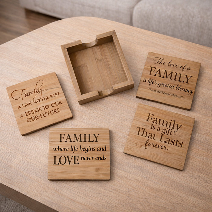 Coaster Bamboo Set/4pcs with Laser Engraving