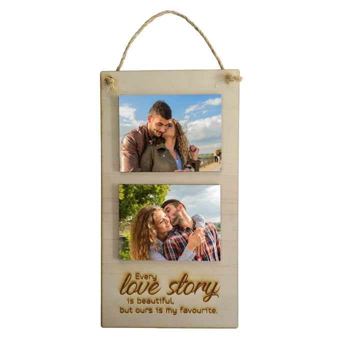 Hanging wooden double photo panel