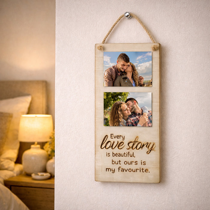 Hanging wooden double photo panel