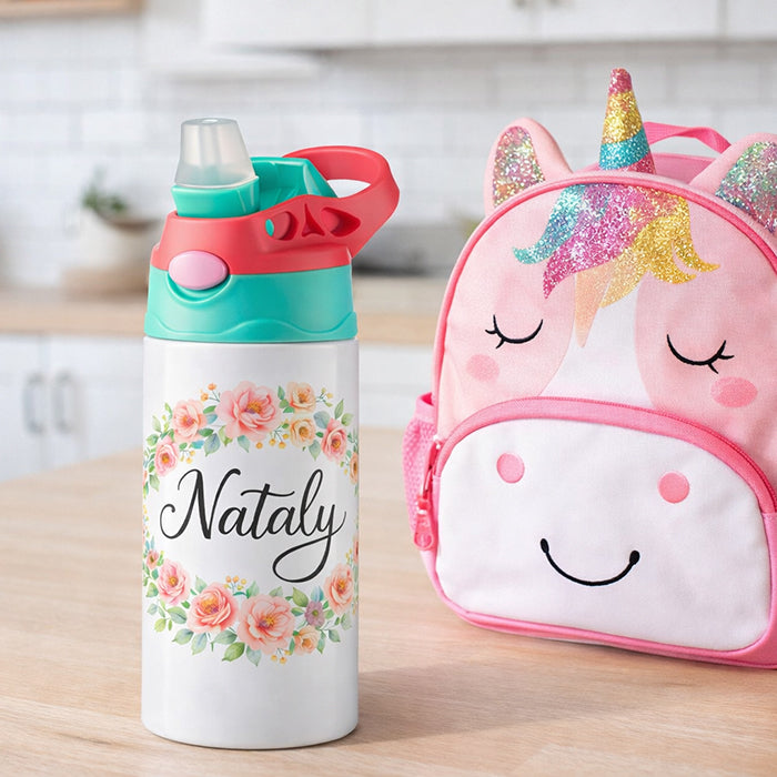 Kid Bottle 360ml Red/Green with Silicon Straw