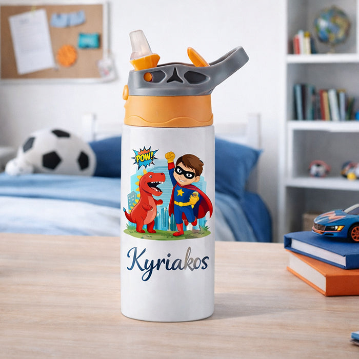Kid Bottle 360ml Grey/Orange with Silicon Straw
