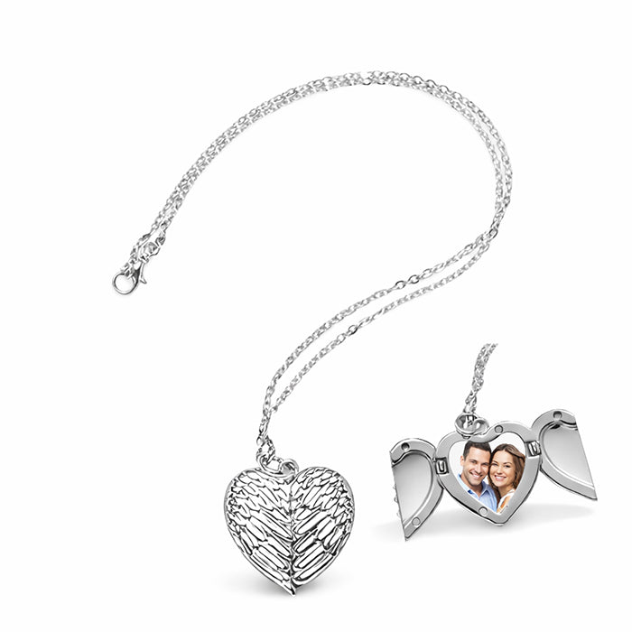 Necklace Silver Heart Angel Wings
